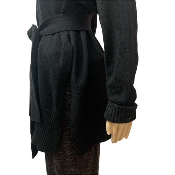 Sandro Paris Black Belted Wool Cashmere Long Sleeve V Neck Long Cardigan Sweater - Picture 5 of 16